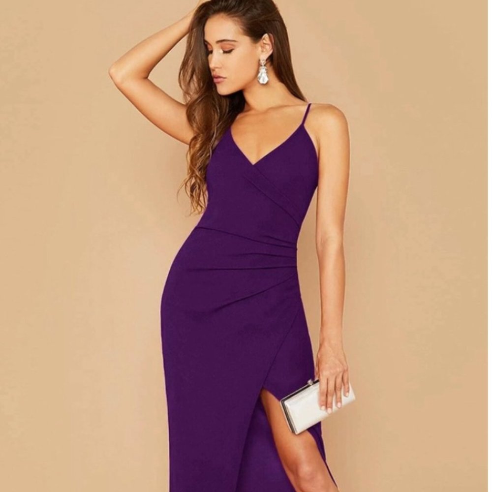 Split Thigh Wrap Slip Dress